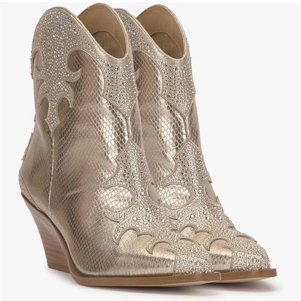 Jessica Simpson Womens Zolly Snake Print Rhinestones Booties bling boots sz 6 - Picture 3 of 12
